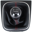 VW Caddy 04-09 Gear shift knob + BLACK Lever Gaiter Red thread + frame CHROM 6 Gears