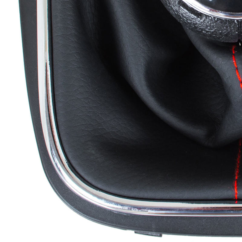 VW Golf V Plus 05-08 gałka zmiany biegów + CZARNY mieszek z CZERWONĄ nitką i ramką CHROM 6 BIEGÓW