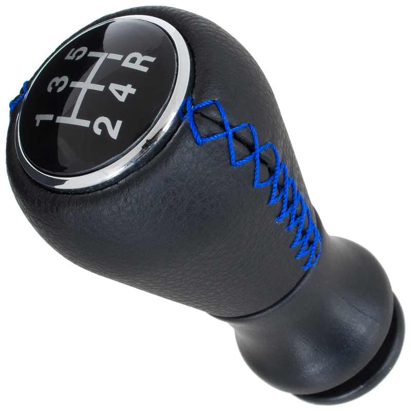 Peugeot 5008 gałka zmiany biegów CZARNA SKÓRA + NIEBIESKA NITKA 5 BIEGÓW + adapter / przejściówka dźwigni drążka gałki zmiany biegów 2 szt. KPL