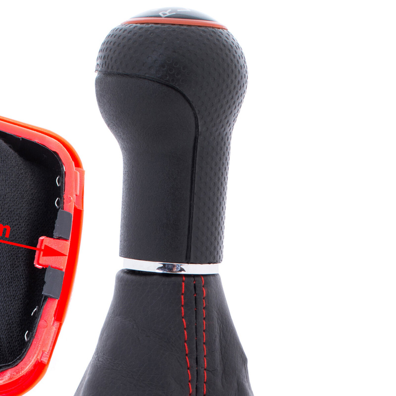 VW Golf IV 97-06 Gear shift knob + Lever Gaiter (Red frame) 6 Gears 23mm