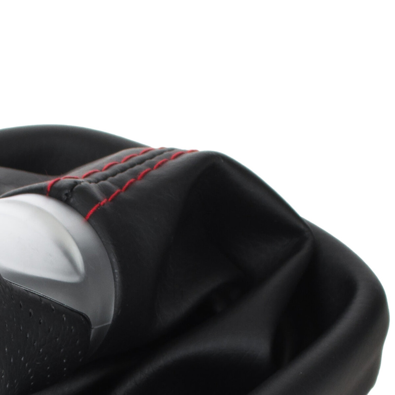 Audi A3 8P 03-12 gałka zmiany biegów CZARNA EKOSKÓRA + SILVER 6 BIEGÓW + mieszek CZARNY Z CZERWONĄ NITKĄ