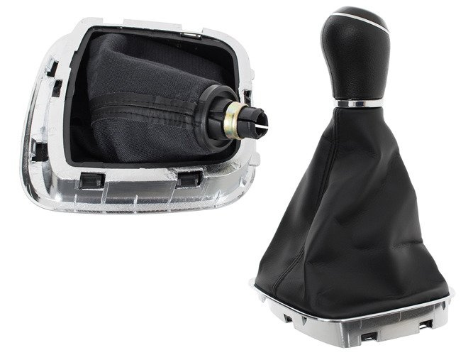 VW Polo V 6R 2009- Gear shift knob BLACK + Lever Gaiter with frame CHROM 5 Gear