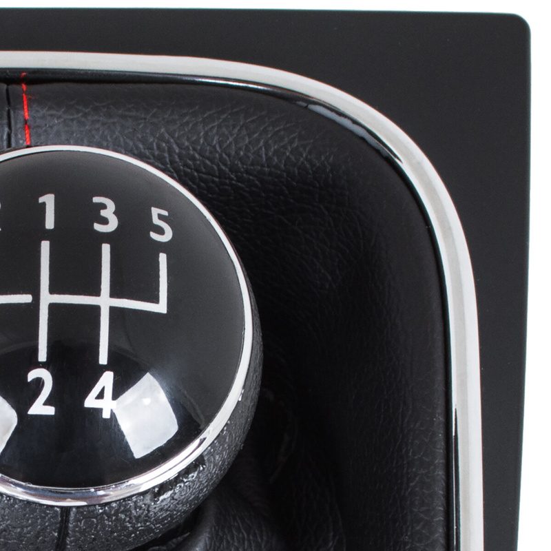 VW Golf V 03-08 gałka zmiany biegów + CZARNY mieszek z CZERWONĄ nitką i ramką CHROM 5 BIEGÓW