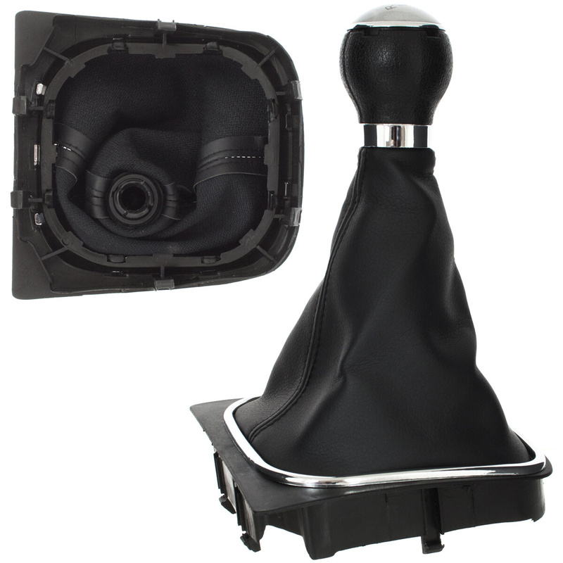VW Caddy 04-09 Gear shift knob SILVER + BLACK Lever Gaiter with frame CHROM 6 Gears