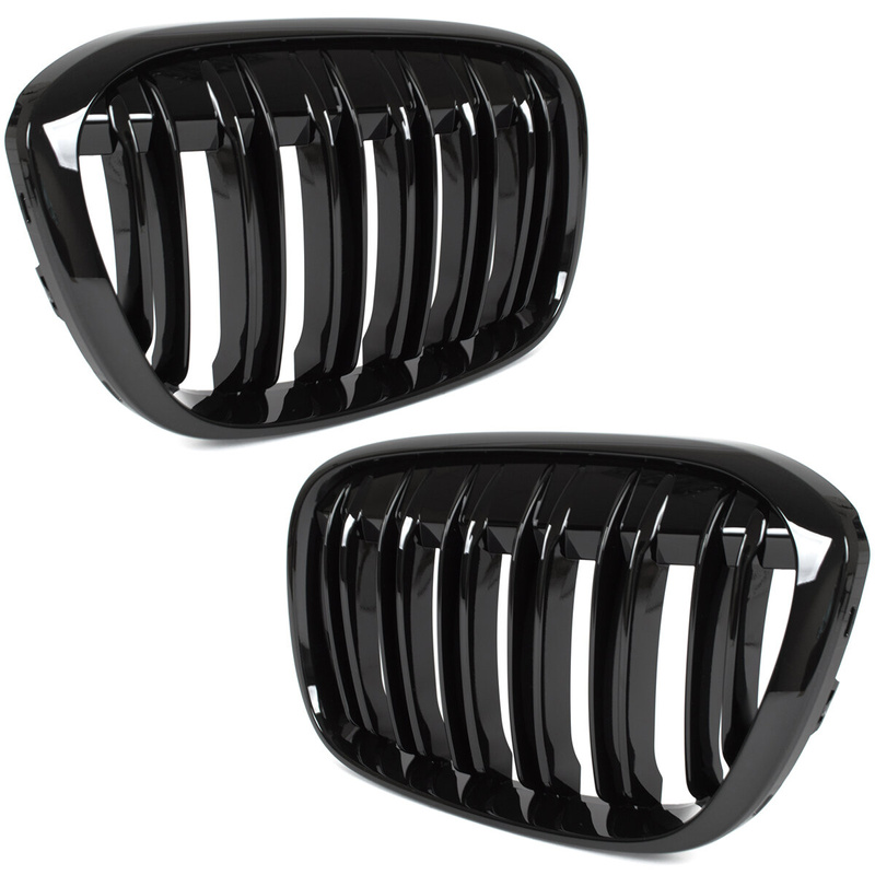 BMW X1 F48 15-19 atrapy między reflektory (nerki) lewa + prawa kpl. BLACK GLOSSY DOUBLE BAR