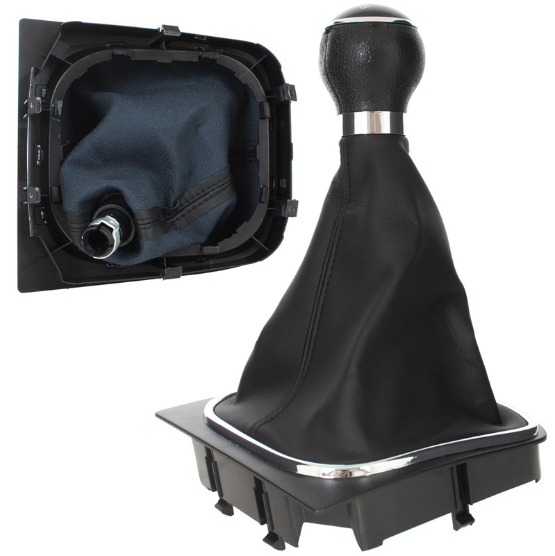 VW GOLF MK6 VI 08-12 Gear / gearbox knob BLACK + SILVER RING + BLACK LID 6+R + Lever Gaiter WITH CHROME FRAME