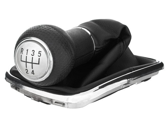 VW Golf IV 98-05 Gear shift knob SILVER + Lever Gaiter with frame CHROM Hole 22mm