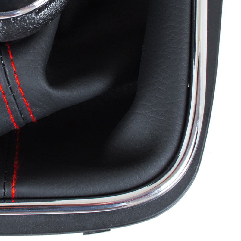 VW Golf V Plus 05-08 gałka zmiany biegów + CZARNY mieszek z CZERWONĄ nitką i ramką CHROM 6 BIEGÓW