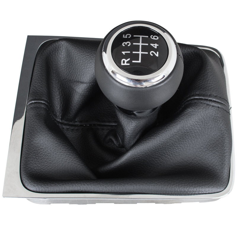 VW Passat B7 10-14 Gear shift knob BLACK + Lever Gaiter BLACK with frame CHROM 6 Gears