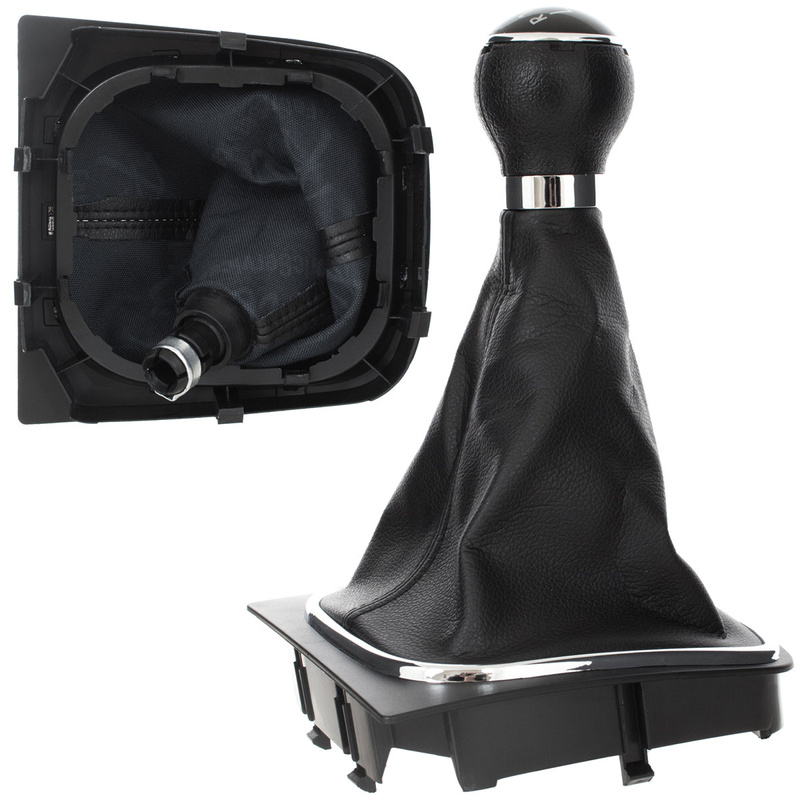 VW GOLF MK6 VI 08-12 Gear / gearbox knob BLACK + SILVER RING + BLACK LID 5+R + Lever Gaiter WITH CHROME FRAME