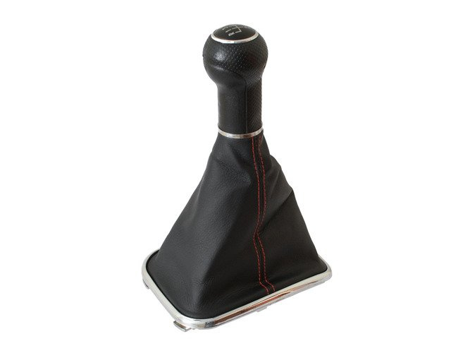 VW Golf IV 97-03 Gear shift knob + Lever Gaiter Red thread + frame CHROM 5 Gear Hole 12MM