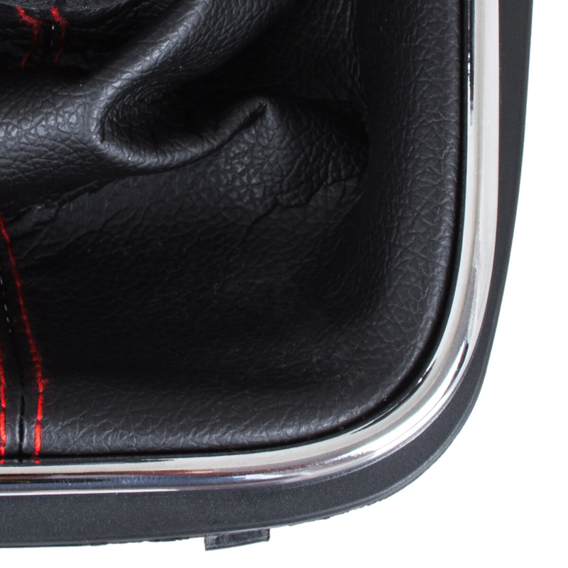 VW Caddy 04-09 gałka zmiany biegów + CZARNY mieszek z CZERWONĄ nitką i ramką CHROM 5 BIEGÓW
