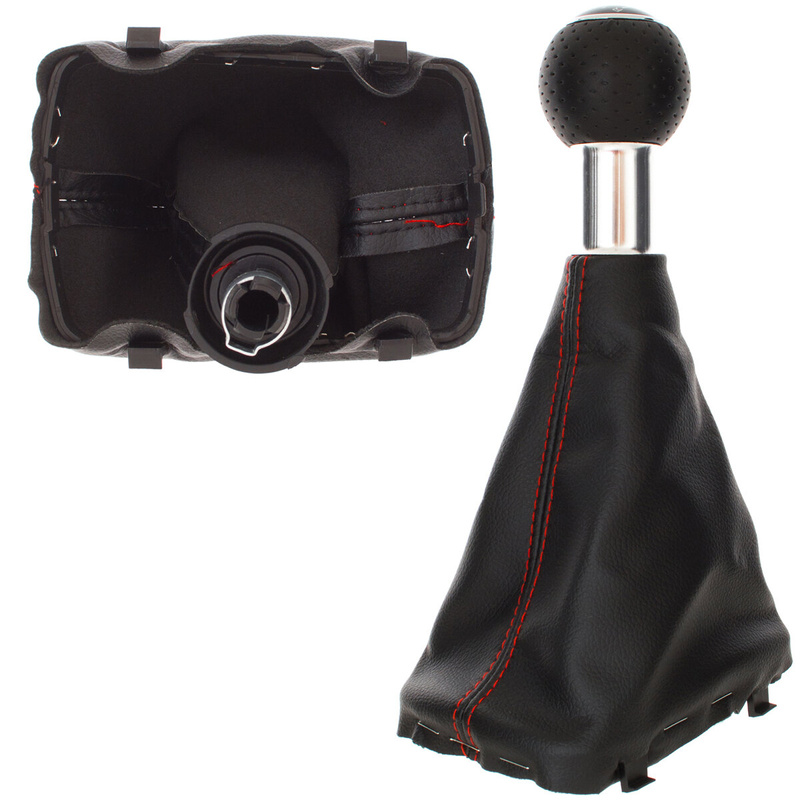 Audi A3 I 8L 96-03 Gear shift knob BLACK + Lever Gaiter BLACK Red thread 5 Gear