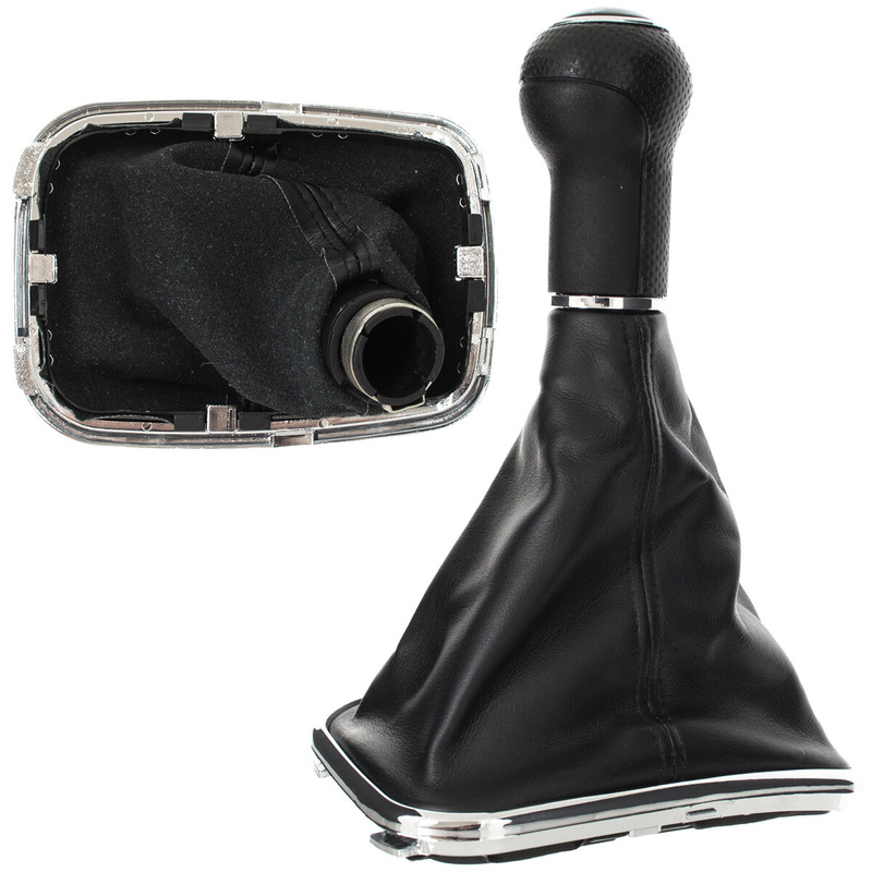 VW Golf IV 97-03 Gear shift knob BLACK + Lever Gaiter with frame CHROM 5 Gear Hole 23MM