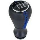 Peugeot 2008 II gałka zmiany biegów CZARNA SKÓRA + NIEBIESKA NITKA 5 BIEGÓW