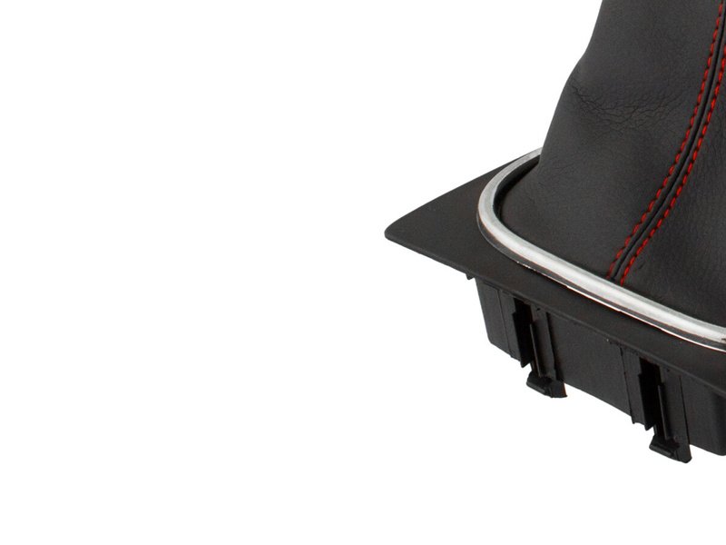 VW Golf V Plus 05-08 gałka zmiany biegów + CZARNY mieszek z CZERWONĄ nitką i ramką CHROM 6 BIEGÓW