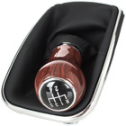 VW BORA 98-05 Gear / gearbox knob WOOD IMITATION + SILVER RING + BLACK LID 5+R + Lever Gaiter WITH CHROME FRAME (12MM)