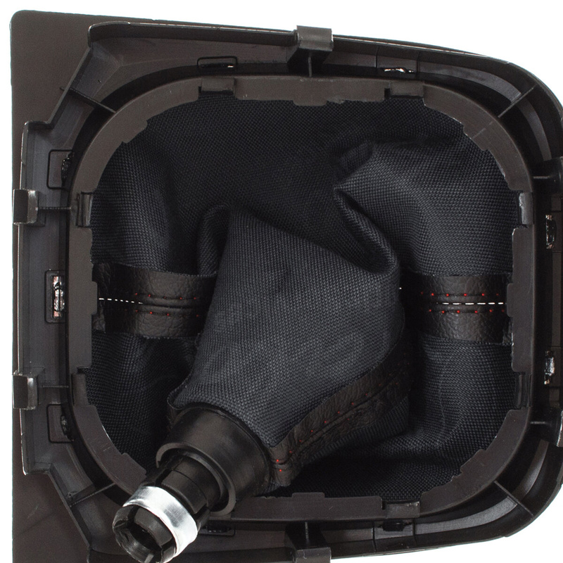 VW Caddy 04-09 gałka zmiany biegów + CZARNY mieszek z CZERWONĄ nitką i ramką CHROM 5 BIEGÓW