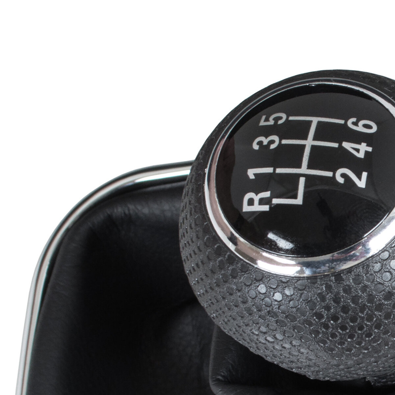 VW Golf IV 97-03 Gear shift knob BLACK + Lever Gaiter with frame CHROM 6 Gears Hole 23MM
