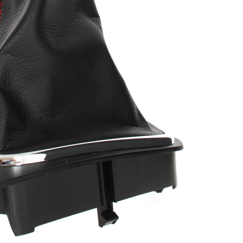 VW Golf V 03-08 gałka zmiany biegów + CZARNY mieszek z CZERWONĄ nitką i ramką CHROM 5 BIEGÓW