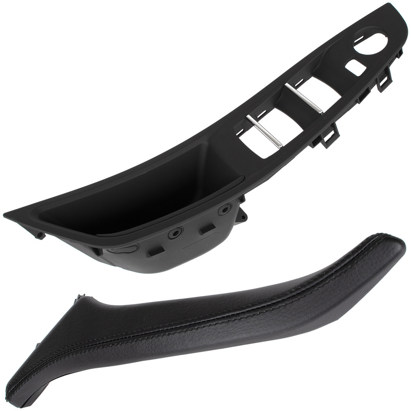 BMW 5 F10 F11 09-17 uchwyt wewnętrzny CZARNY drzwi przednich lewych 1-otwór + uchwyt wewnętrzny CZARNA SKÓRA drzwi przednich prawych 2 szt. KPL