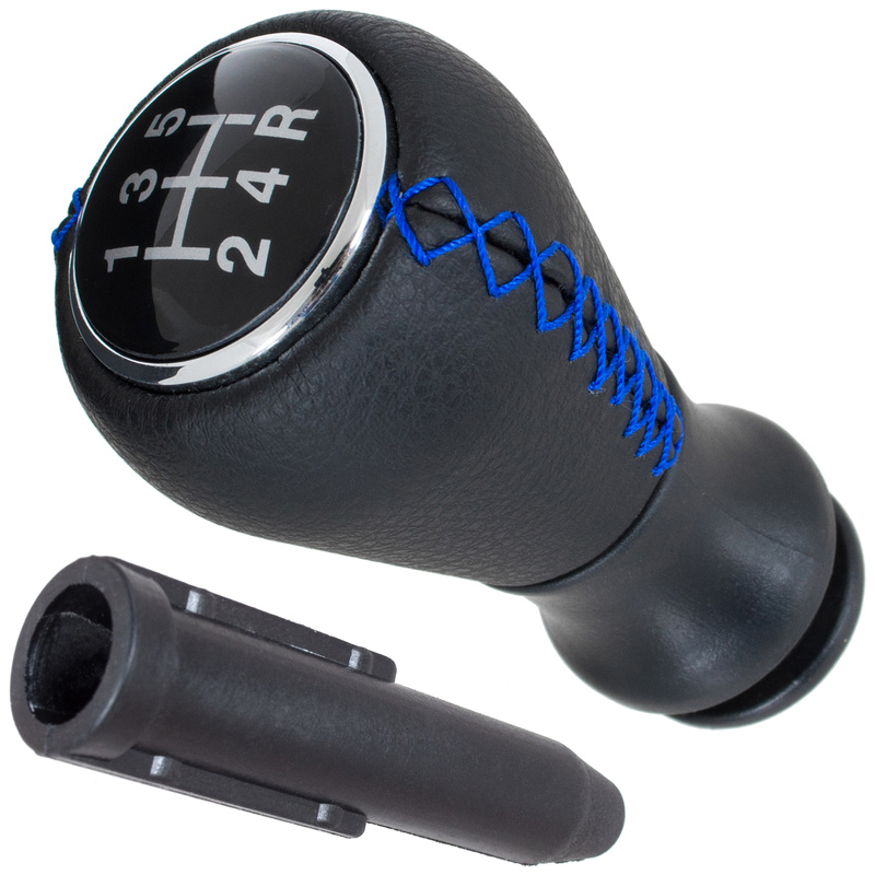 Peugeot 406 gałka zmiany biegów CZARNA SKÓRA + NIEBIESKA NITKA 5 BIEGÓW + adapter / przejściówka dźwigni drążka gałki zmiany biegów 2 szt. KPL