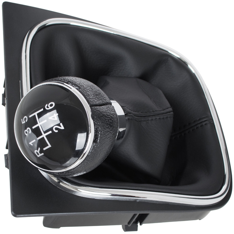 VW CADDY 04-09 Gear / gearbox knob BLACK + SILVER RING + BLACK LID 6+R + Lever Gaiter WITH CHROME FRAME