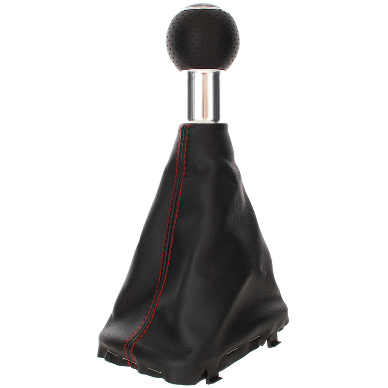 Audi A3 I 8L 96-03 Gear shift knob BLACK + Lever Gaiter BLACK Red thread 5 Gear