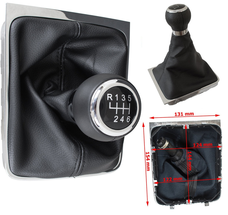 VW Passat B6 05-10 Gear shift knob BLACK + Lever Gaiter BLACK with frame CHROM 6 Gears