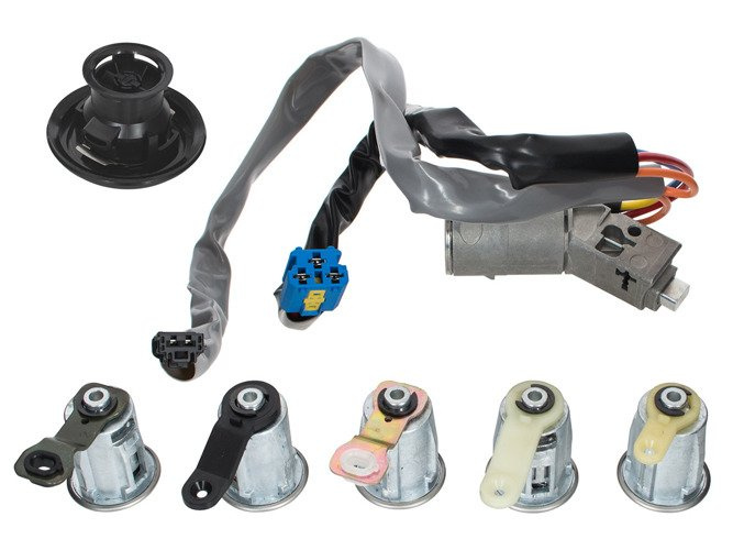 Peugeot Partner 02-08 Ignition set + 5x Locks / barrels / lock inserts + Sealing cap / fuel tank cap set