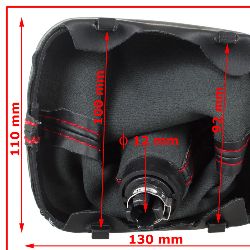 Audi A3 8P 03-12 gałka zmiany biegów CZARNA EKOSKÓRA + SILVER 6 BIEGÓW + mieszek CZARNY Z CZERWONĄ NITKĄ