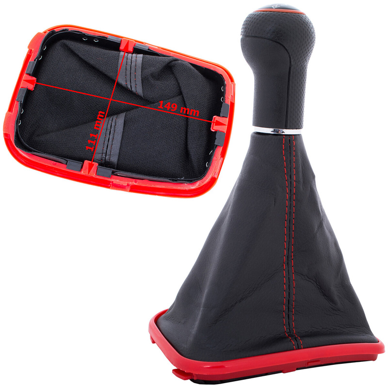VW Golf IV 97-06 Gear shift knob + Lever Gaiter (Red frame) 6 Gears 23mm