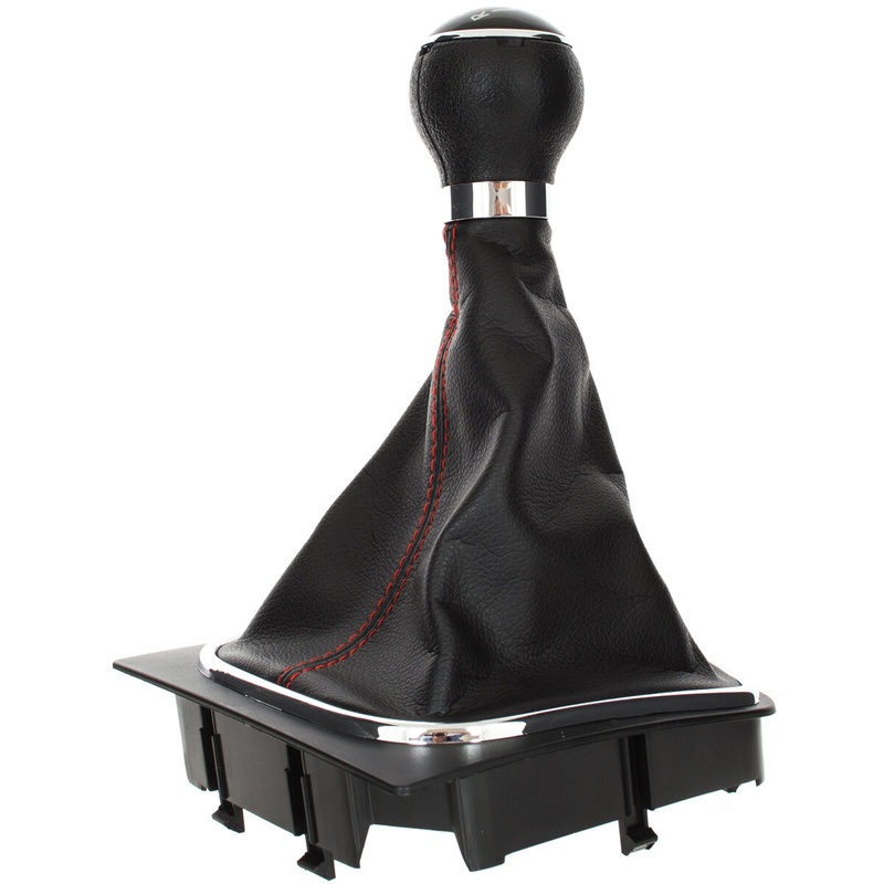 VW Jetta 06-12 Gear shift knob + BLACK Lever Gaiter Red thread + frame CHROM 5 Gear