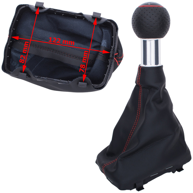 Audi A3 I 8L 96-03 Gear shift knob BLACK + Lever Gaiter BLACK Red thread RED RING 5 Gear