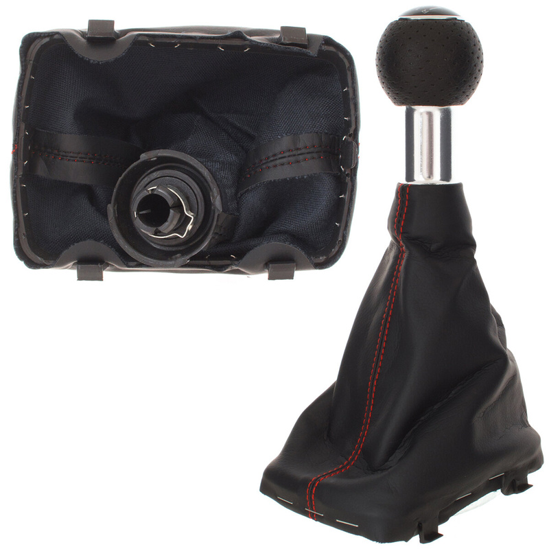 Audi A3 I 8L 96-03 Gear shift knob BLACK + Lever Gaiter BLACK Red thread 6 Gears