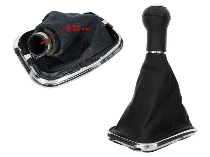 VW Golf IV 98-05 Gear shift knob SILVER + Lever Gaiter with frame CHROM Hole 22mm