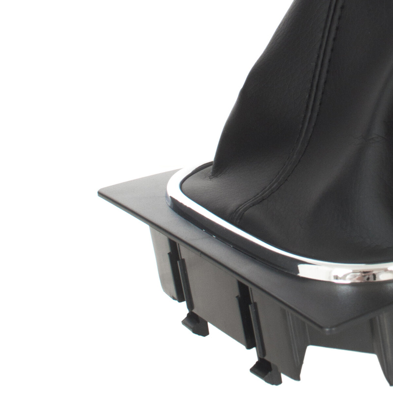 VW CADDY 04-09 Gear / gearbox knob BLACK + SILVER RING + BLACK LID 6+R + Lever Gaiter WITH CHROME FRAME