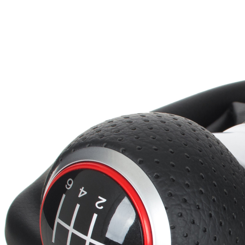 Audi A3 8P 03-12 gałka zmiany biegów CZARNA EKOSKÓRA + SILVER 6 BIEGÓW + mieszek CZARNY Z CZERWONĄ NITKĄ