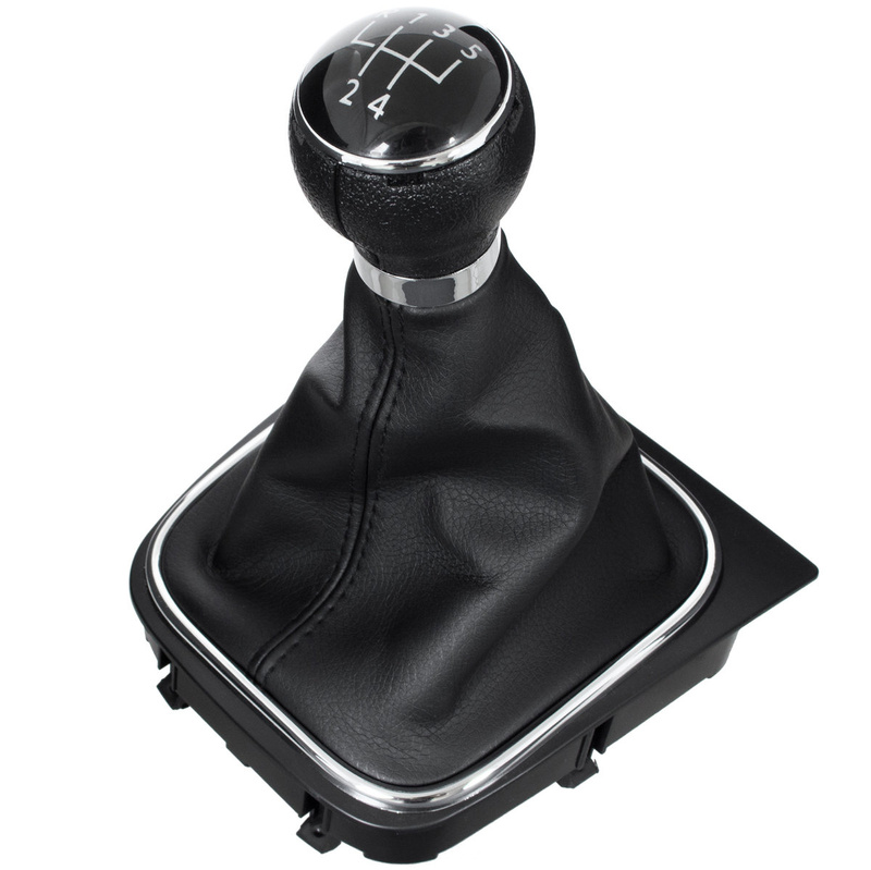 VW GOLF MK6 VI 08-12 Gear / gearbox knob BLACK + SILVER RING + BLACK LID 5+R + Lever Gaiter WITH CHROME FRAME
