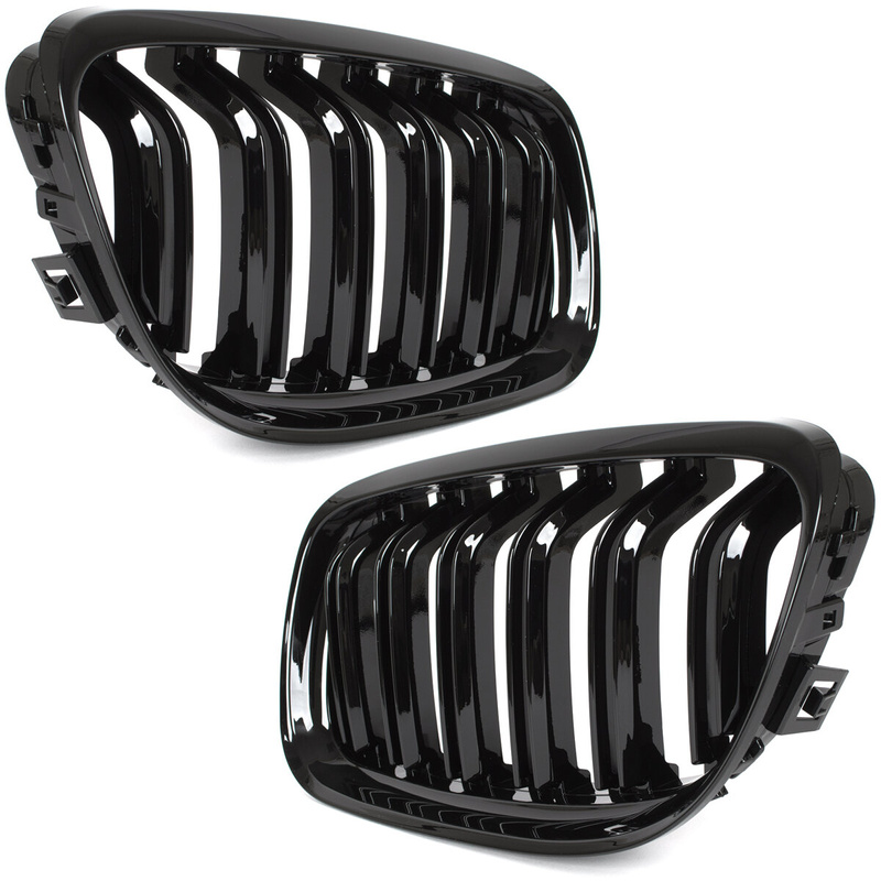 BMW 3 E90 / E91 09-13 SEDAN / KOMBI atrapy między reflektory (nerki) lewa + prawa kpl. BLACK GLOSSY DOUBLE BAR