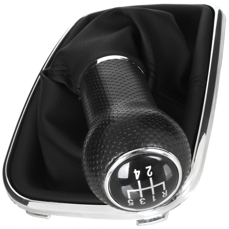 VW GOLF MK4 IV 98-05 Gear / gearbox knob BLACK + SILVER RING + BLACK LID 5+R + Lever Gaiter WITH CHROME FRAME (12MM)