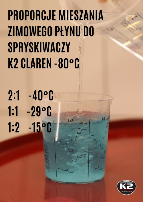 Koncentrat płynu do spryskiwaczy zimowy K2 CLAREN -80°C 1L K611
