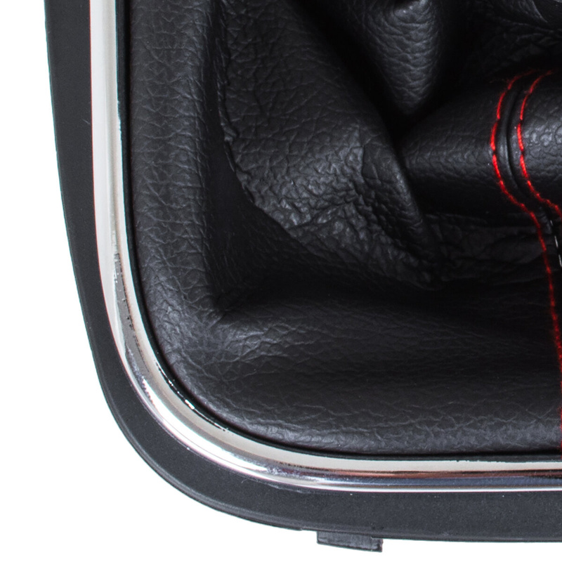 VW Caddy 04-09 gałka zmiany biegów + CZARNY mieszek z CZERWONĄ nitką i ramką CHROM 5 BIEGÓW