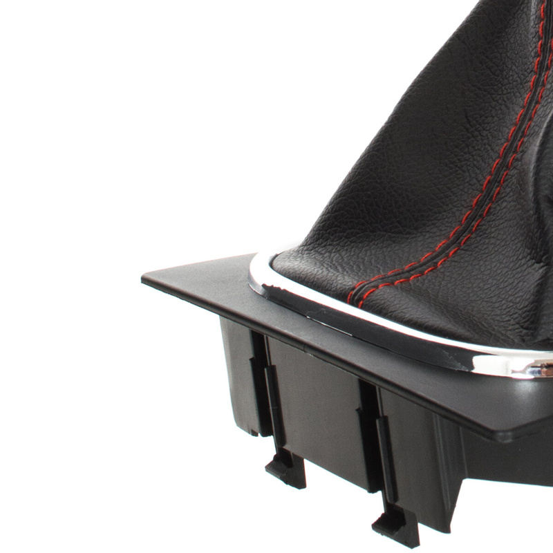 VW Caddy 04-09 gałka zmiany biegów + CZARNY mieszek z CZERWONĄ nitką i ramką CHROM 5 BIEGÓW