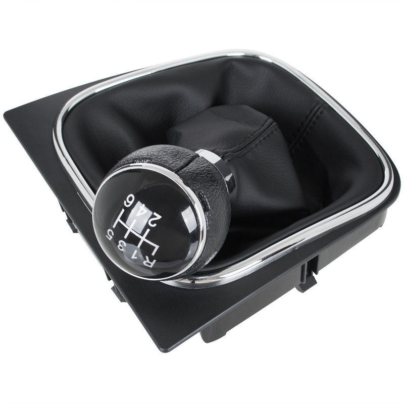 VW CADDY 04-09 Gear / gearbox knob BLACK + SILVER RING + BLACK LID 6+R + Lever Gaiter WITH CHROME FRAME